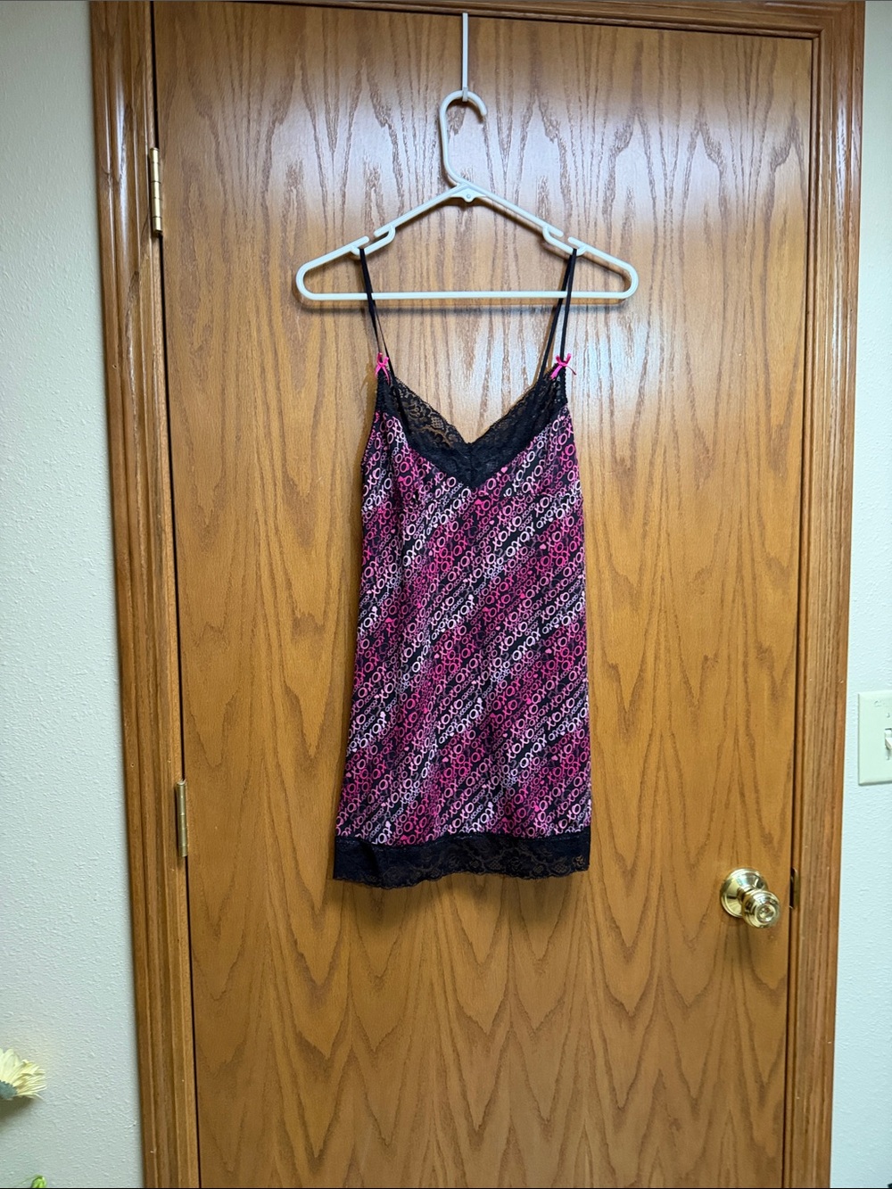 XOXO Pink and Black Lace-Trim Slip Chemise